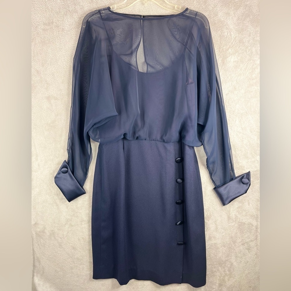 Monica's (Bridal) Beautiful Midi Dress Size 12 Blue Sheer Overlay